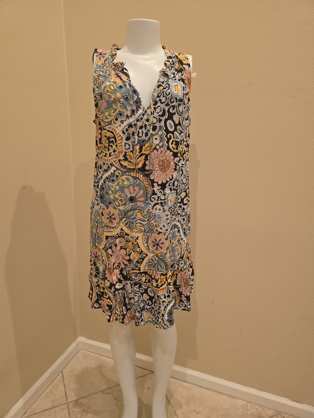 LOFT Sleeveless Midi Dress in Navy, Pink & Yellow Paisley